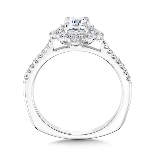 Bezel-Set Sun Burst Diamond Halo Engagement Ring — R2209W