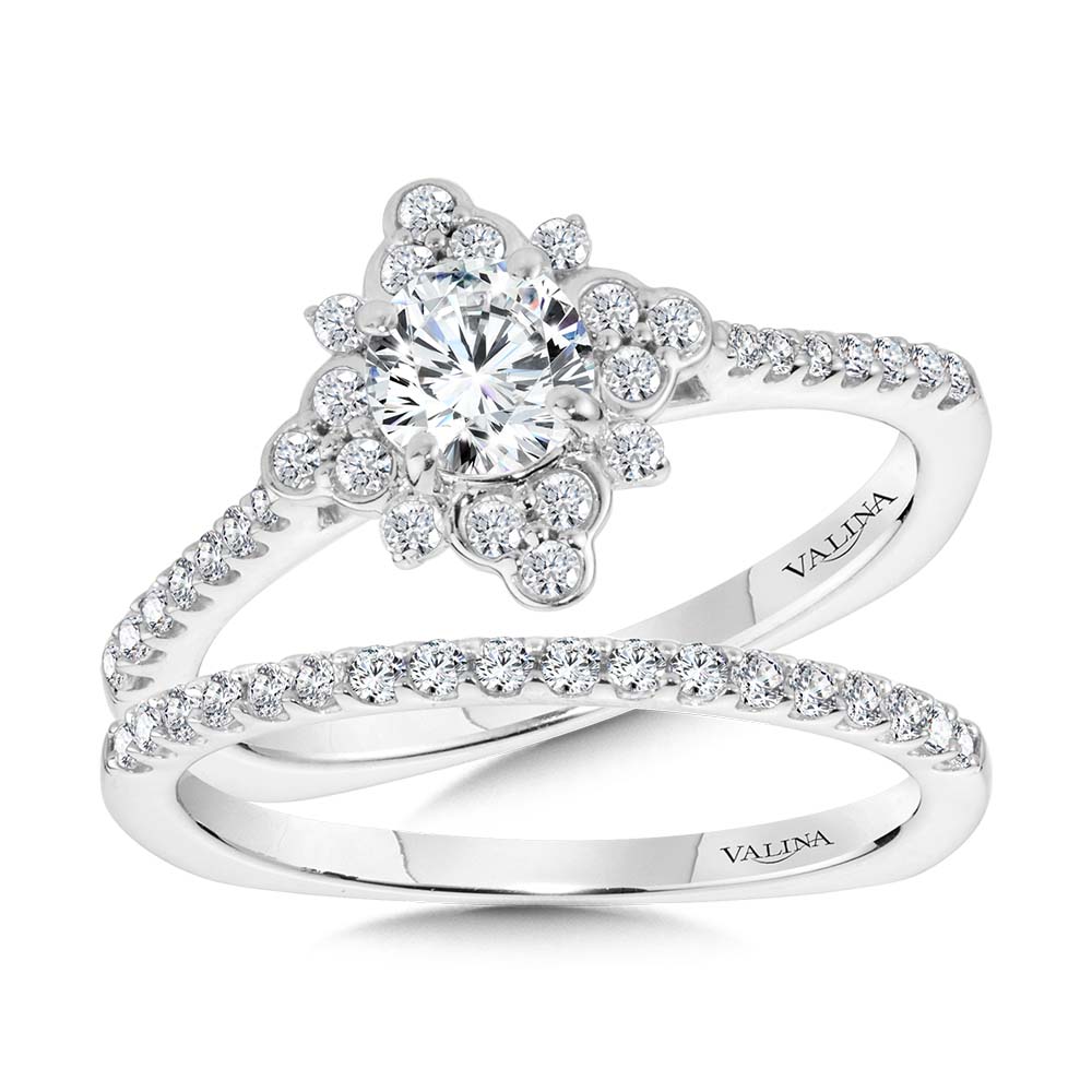 Bezel-Set Sun Burst Diamond Halo Engagement Ring — R2209W