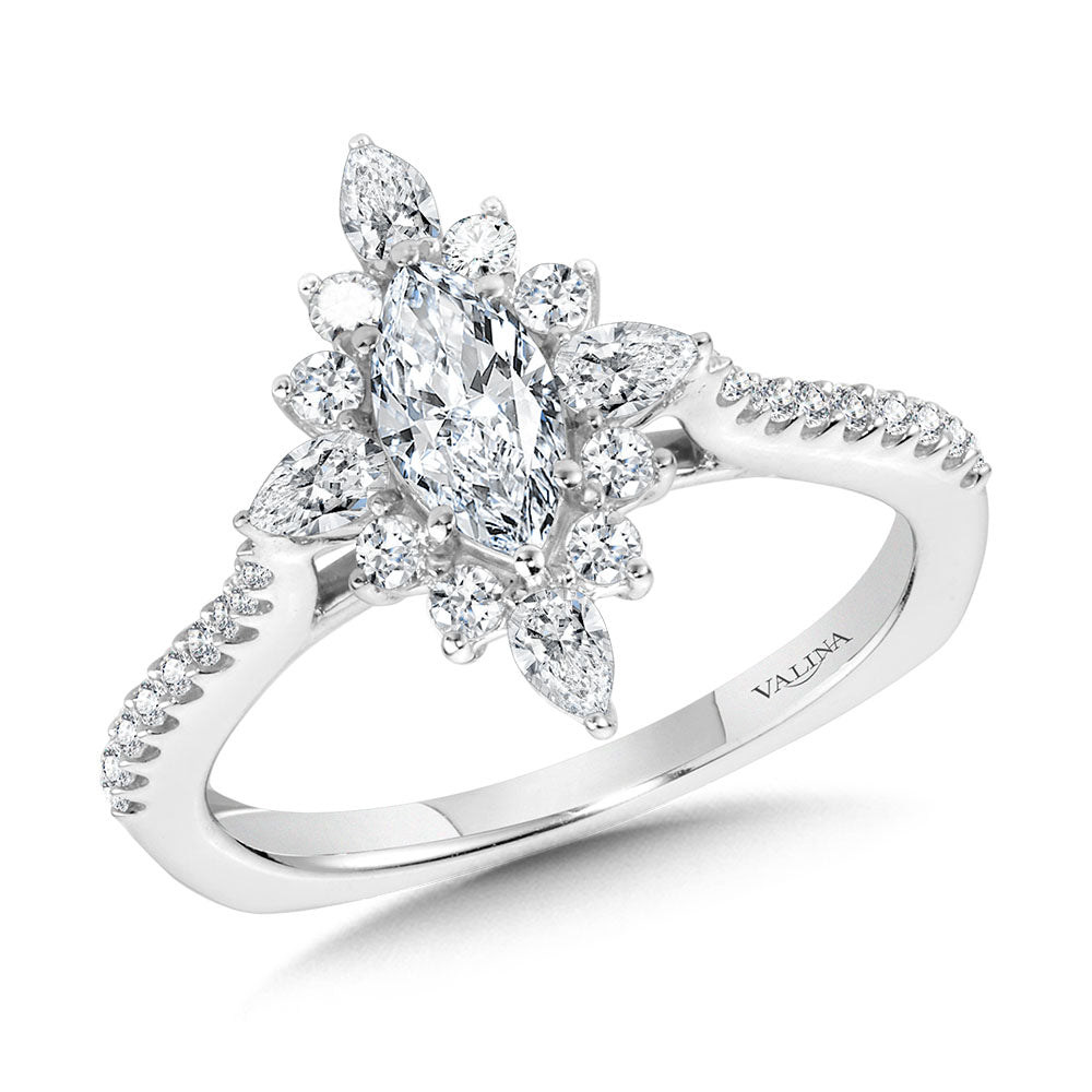 Marquise-Cut & Pear-Accented Sun Burst Diamond Halo Engagement Ring — R2210W