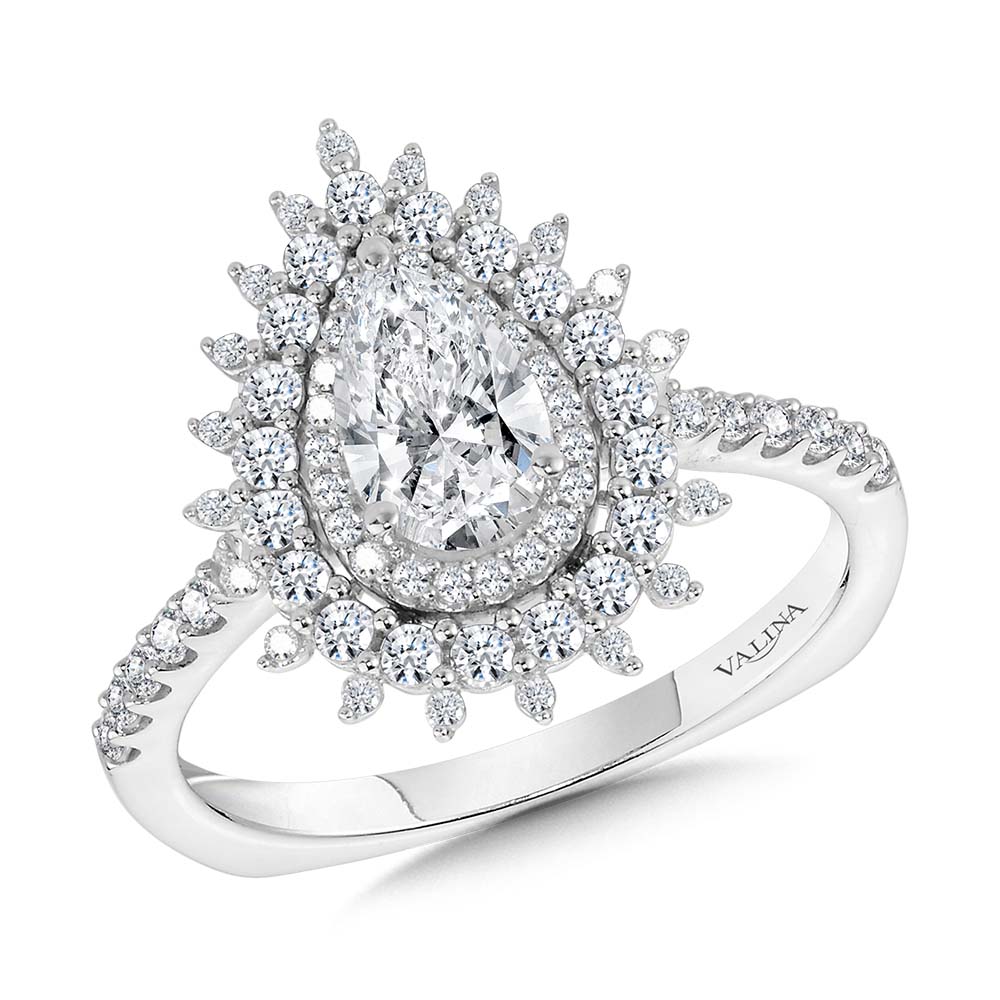 Pear-Cut Triple Diamond Halo Sun Burst Engagement Ring — R2211W