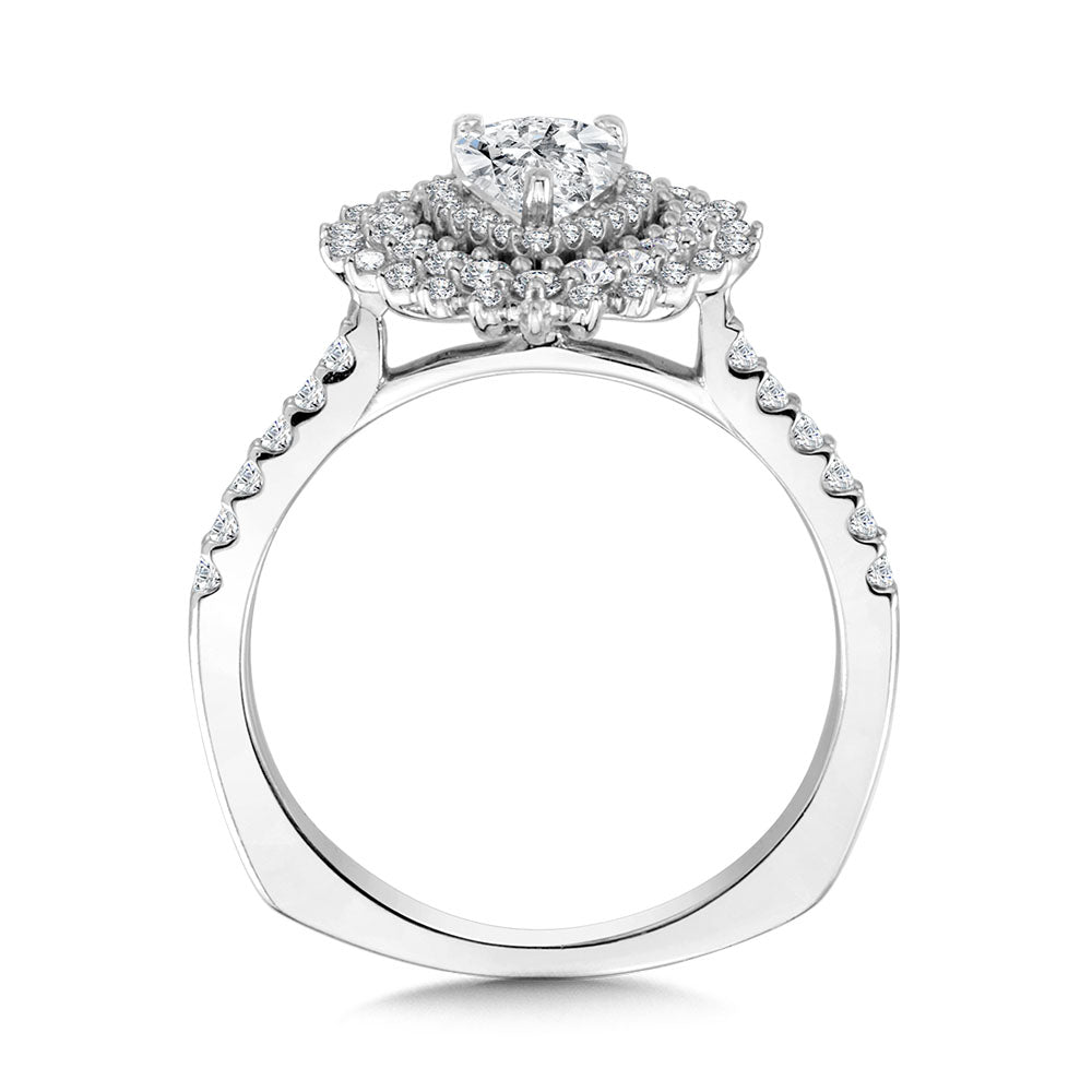 Pear-Cut Triple Diamond Halo Sun Burst Engagement Ring — R2211W