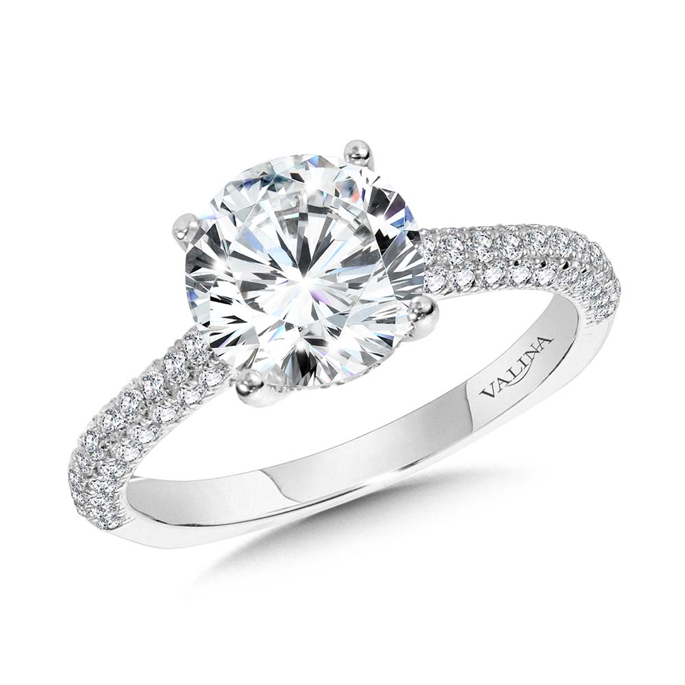 Straight Pave-Set Hidden Halo Diamond Engagement Ring — R2214W