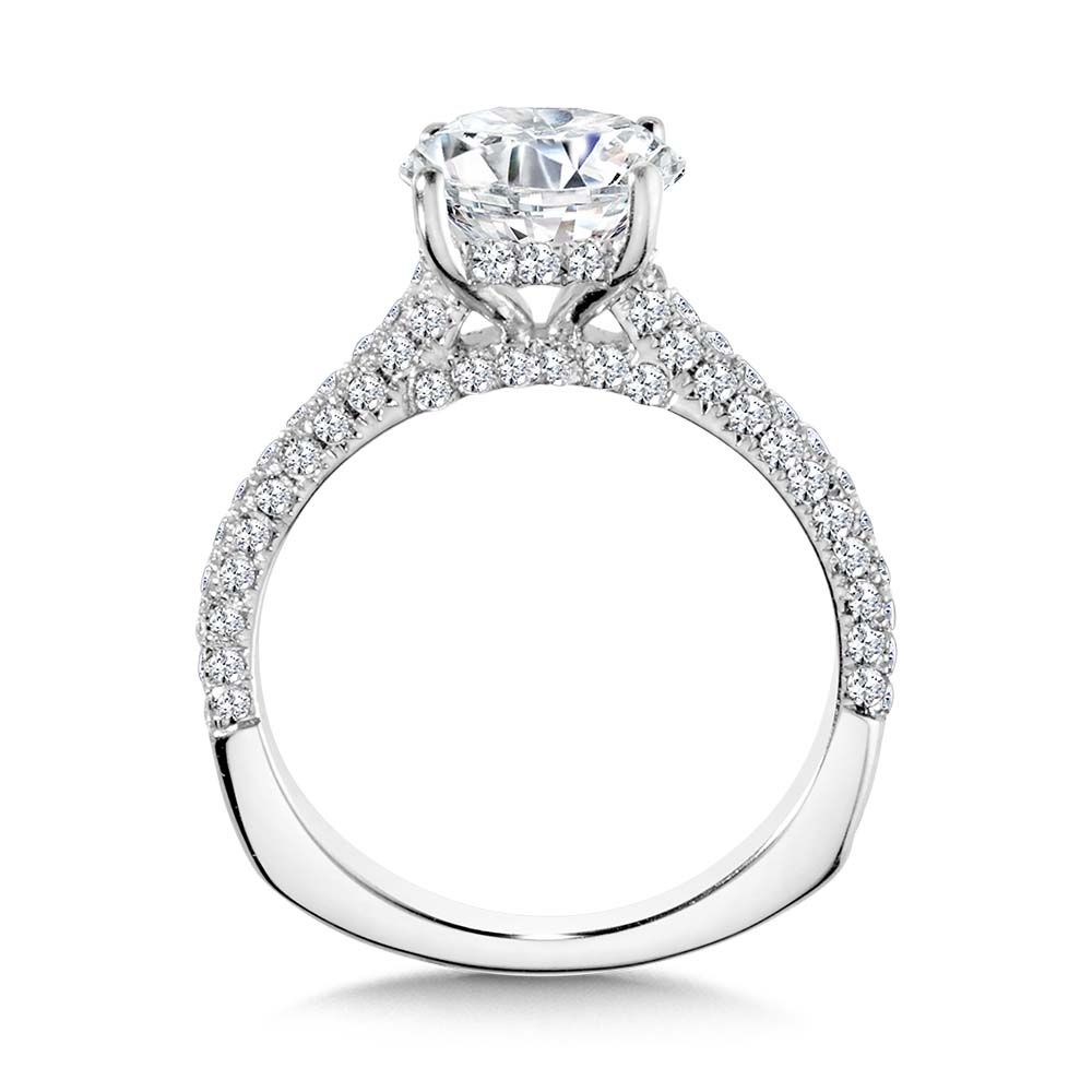 Straight Pave-Set Hidden Halo Diamond Engagement Ring — R2214W