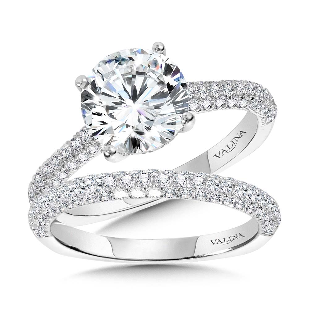 Straight Pave-Set Hidden Halo Diamond Engagement Ring — R2214W