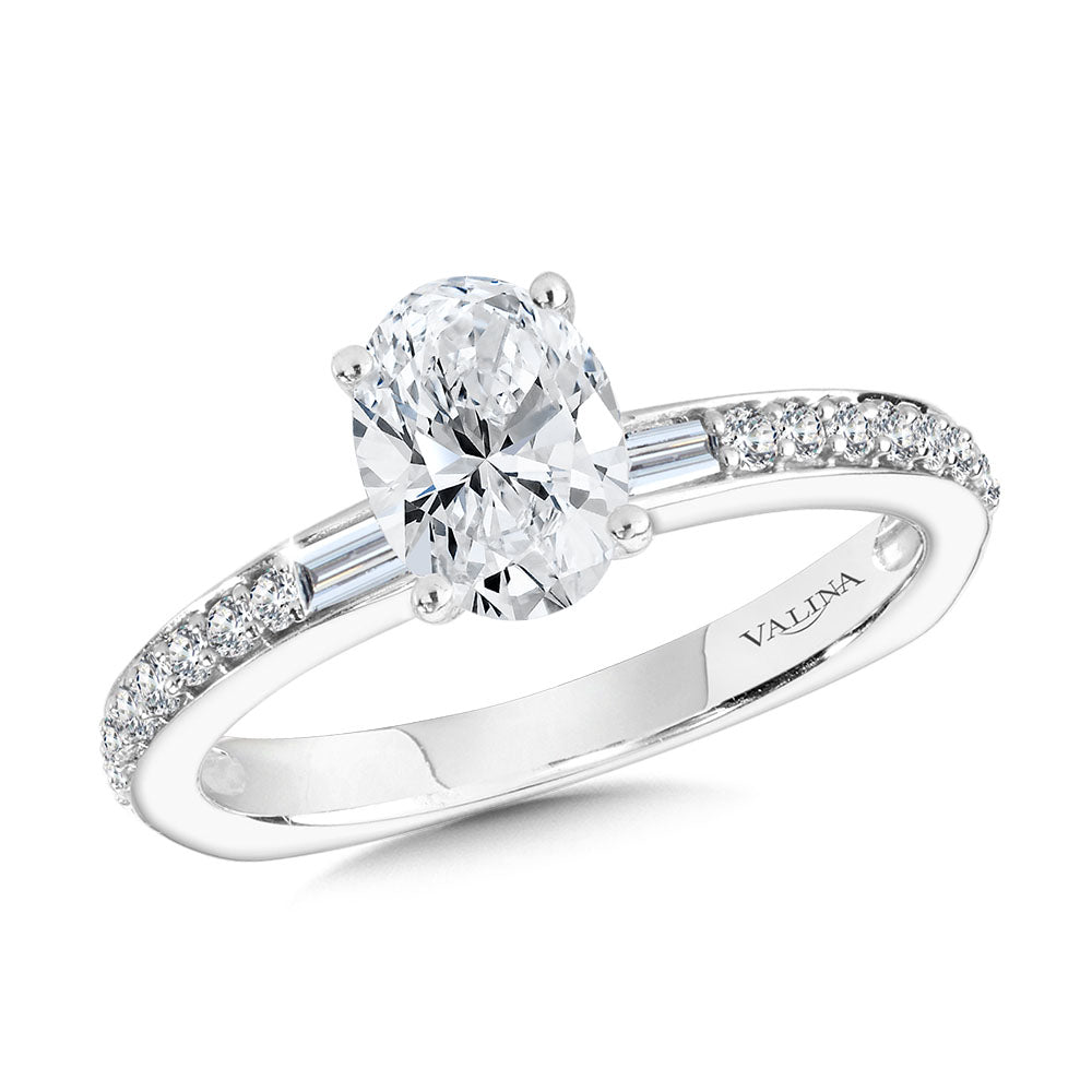 Oval-Cut Straight Hidden Halo & Baguette Diamond Engagement Ring — R2215W