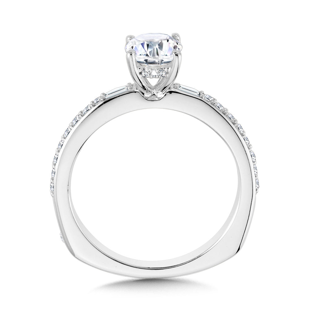 Oval-Cut Straight Hidden Halo & Baguette Diamond Engagement Ring — R2215W