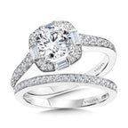 Baguette-Accented Cushion-Shaped Halo Diamond Engagement Ring w/ Channel-set Illusion — R2216W