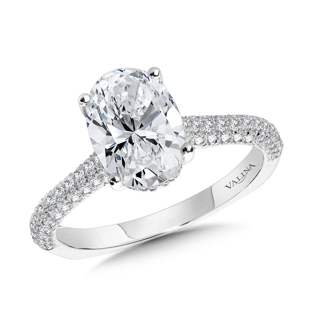 Straight Pave-Set Hidden Halo Diamond Engagement Ring — R2217W
