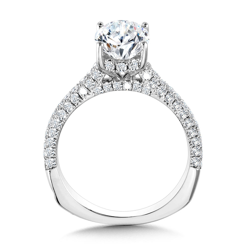 Straight Pave-Set Hidden Halo Diamond Engagement Ring — R2217W