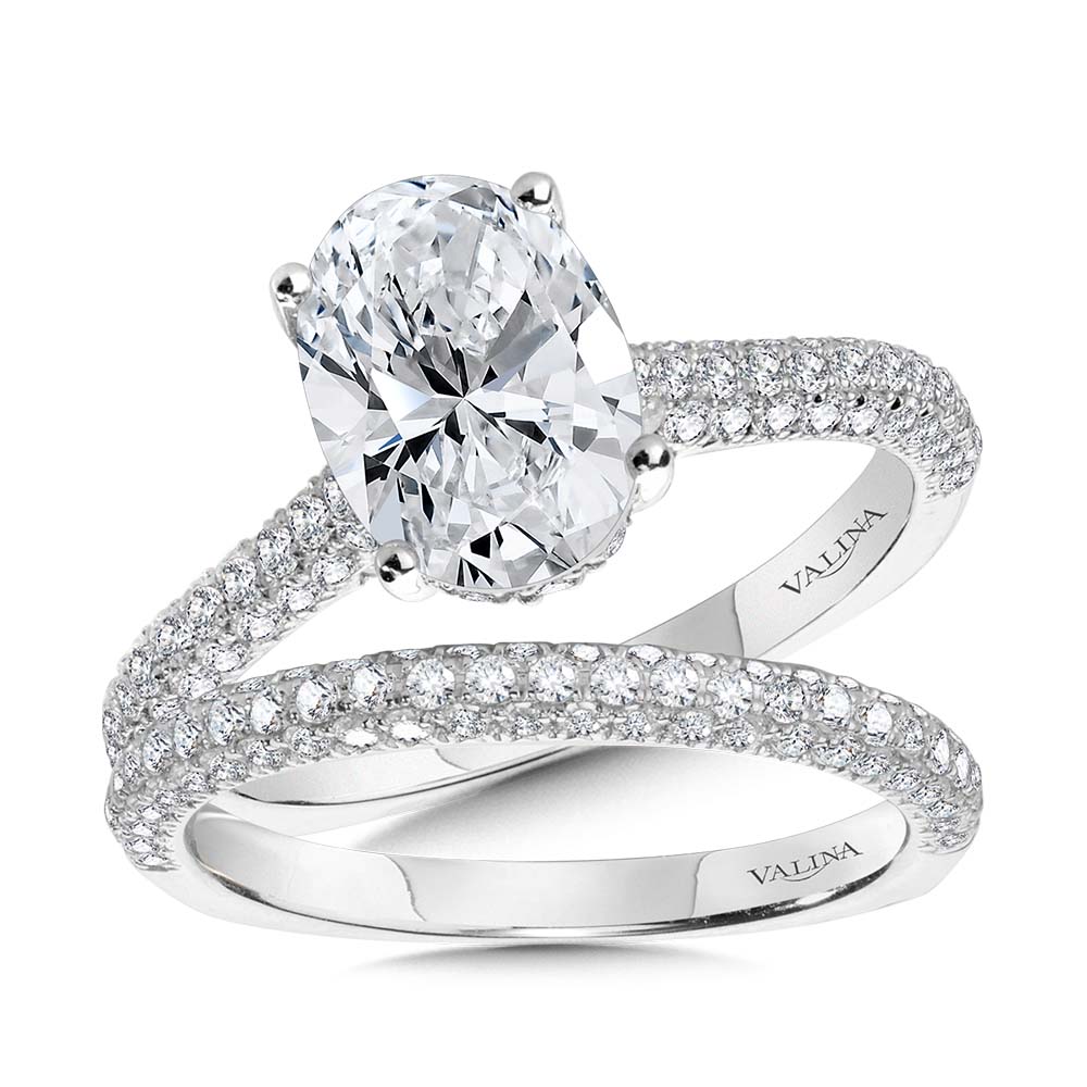 Straight Pave-Set Hidden Halo Diamond Engagement Ring — R2217W