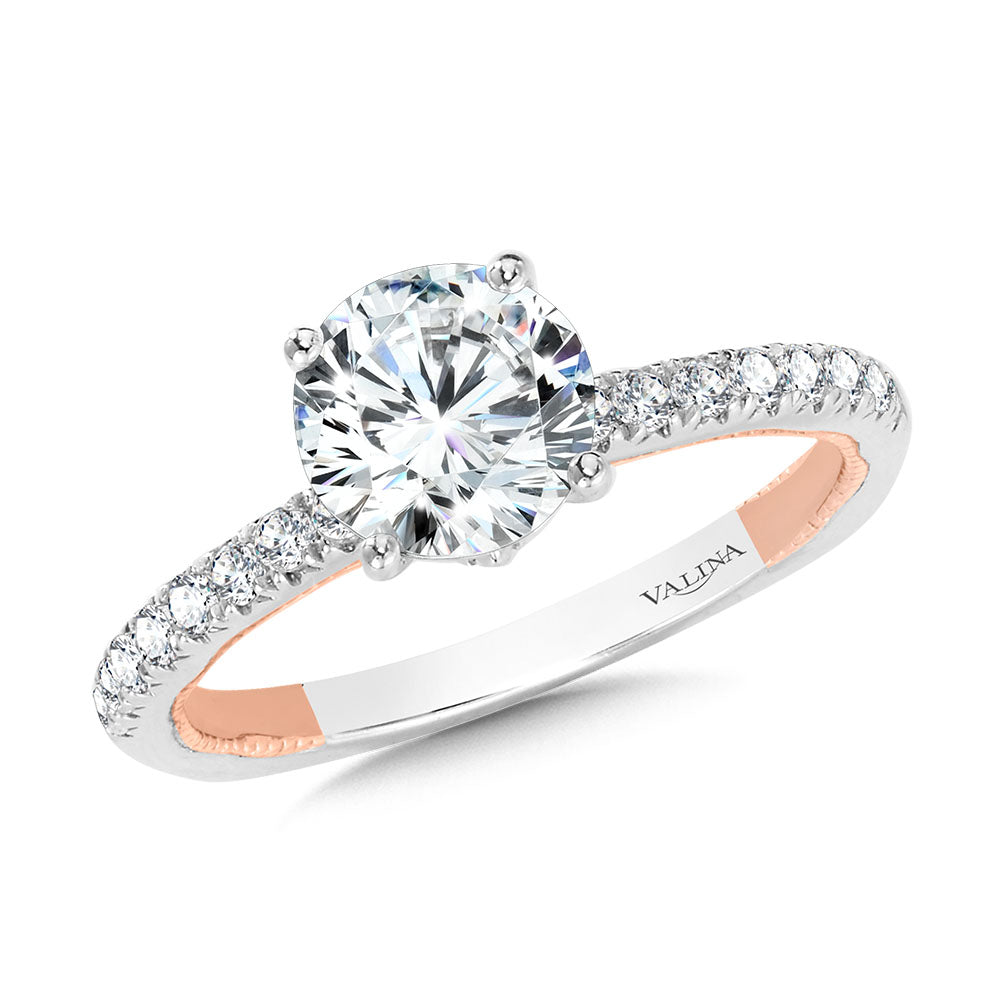 Two-Tone & Milgrain-Beaded Hidden Accents Diamond Engagement Ring — R2219WP