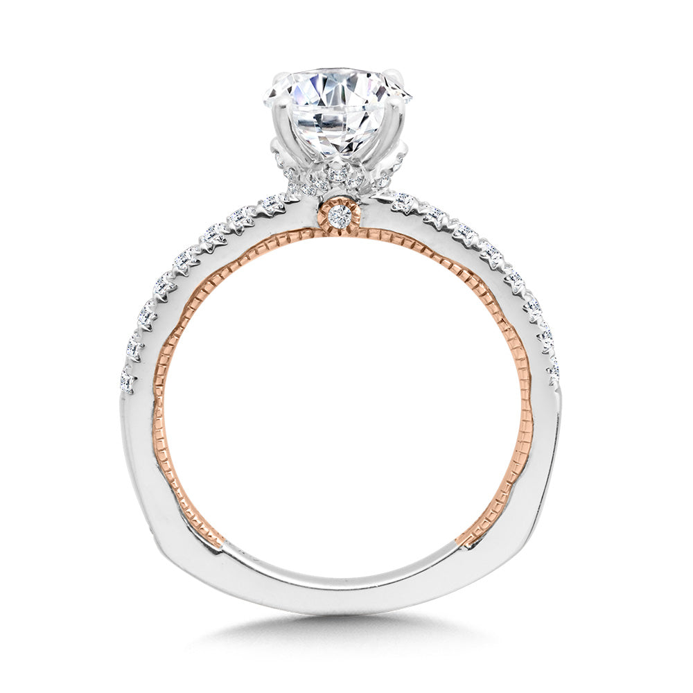 Two-Tone & Milgrain-Beaded Hidden Accents Diamond Engagement Ring — R2219WP