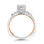 Oval-Cut Two-Tone & Milgrain-Beaded Hidden Halo Diamond Engagement Ring — R2220WP