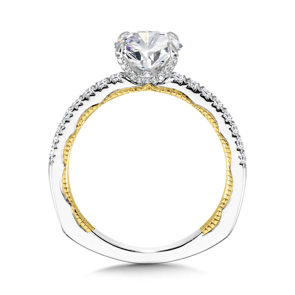 Straight Two-Tone & Milgrain-Beaded Hidden Accents Diamond Engagement Ring — R2221WY