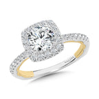 Two-Tone & Milgrain-Beaded Cushion-Shaped Diamond Halo Engagement Ring — R2223WY