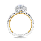 Two-Tone & Milgrain-Beaded Cushion-Shaped Diamond Halo Engagement Ring — R2223WY