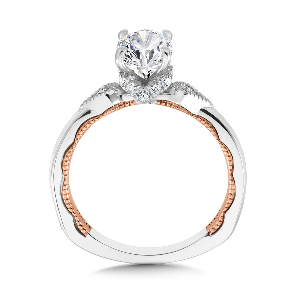 Two-Tone & Milgrain-Beaded Three-Stone Illusion Diamond Collar Engagement Ring — R2224WP