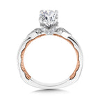 Two-Tone & Milgrain-Beaded Three-Stone Illusion Diamond Collar Engagement Ring — R2224WP