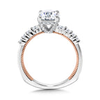 Graduating Two-Tone & Milgrain-Beaded Hidden Halo Diamond Engagement Ring — R2225WP