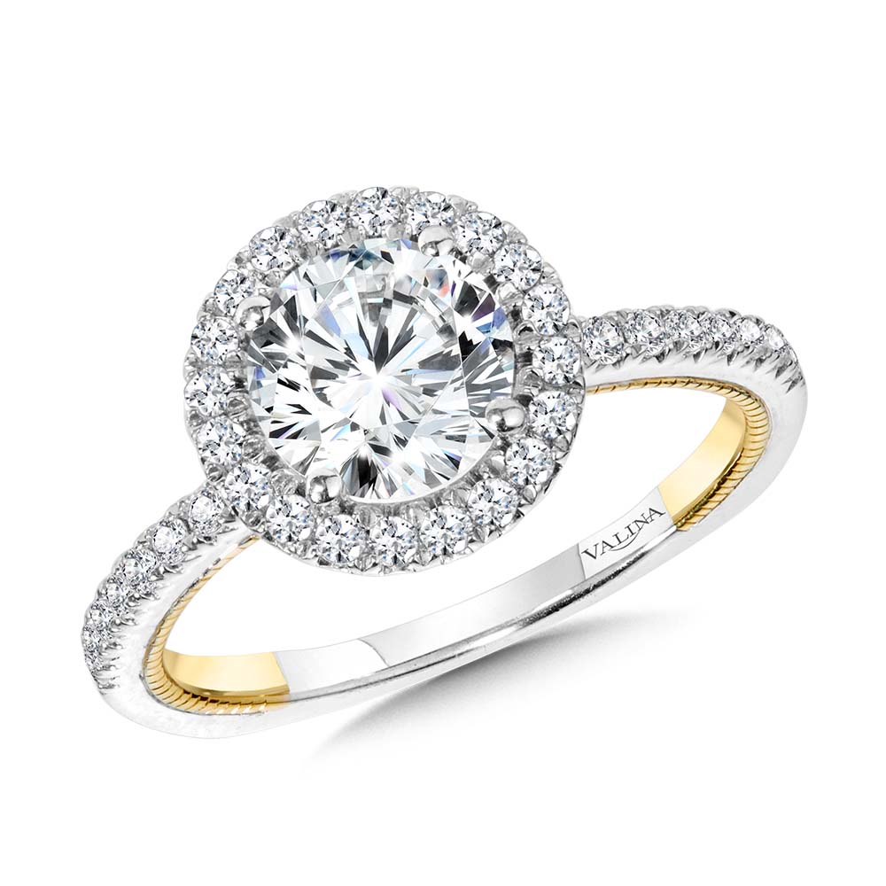 Two-Tone & Milgrain-Beaded Hidden Diamond Halo Engagement Ring — R2226WY