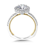 Two-Tone & Milgrain-Beaded Hidden Diamond Halo Engagement Ring — R2226WY