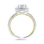 Two-Tone & Milgrain-Beaded Hidden Diamond Halo Engagement Ring — R2226WY