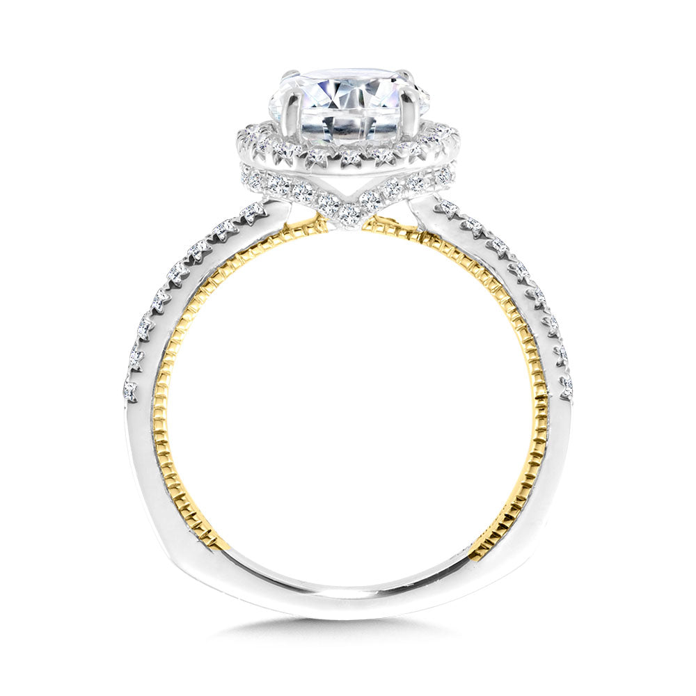 Two-Tone & Milgrain-Beaded Hidden Diamond Halo Engagement Ring — R2226WY
