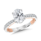 Oval-Cut, Tapered, Two-Tone & Milgrain-Beaded Hidden Halo Diamond Engagement Ring — R2227WP