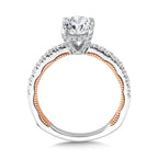 Oval-Cut, Tapered, Two-Tone & Milgrain-Beaded Hidden Halo Diamond Engagement Ring — R2227WP
