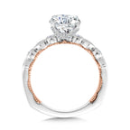 Stackable Two-Tone & Milgrain-Beaded Hidden Halo Diamond Engagement Ring — R2228WP