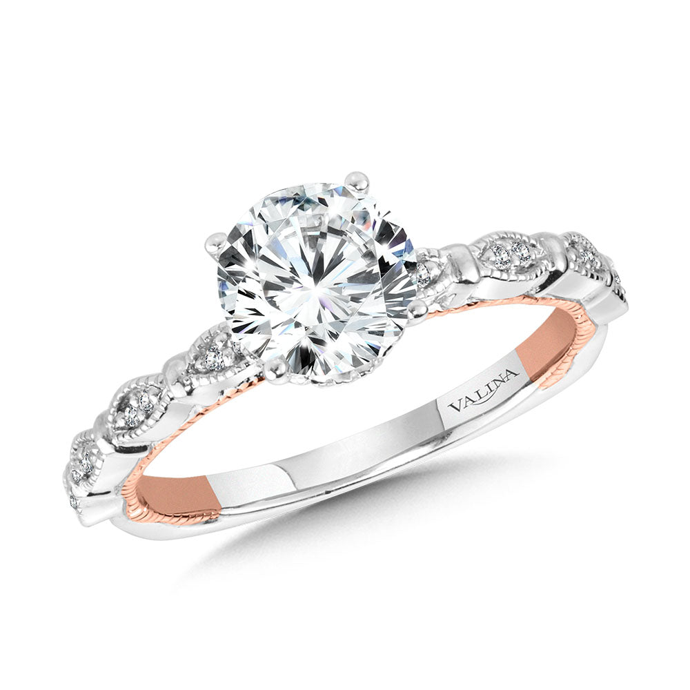 Stackable Two-Tone & Milgrain-Beaded Diamond Collar Engagement Ring — R2229WP