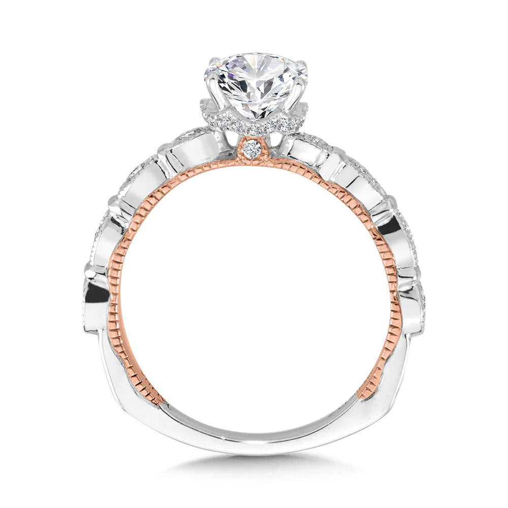 Stackable Two-Tone & Milgrain-Beaded Diamond Collar Engagement Ring — R2229WP