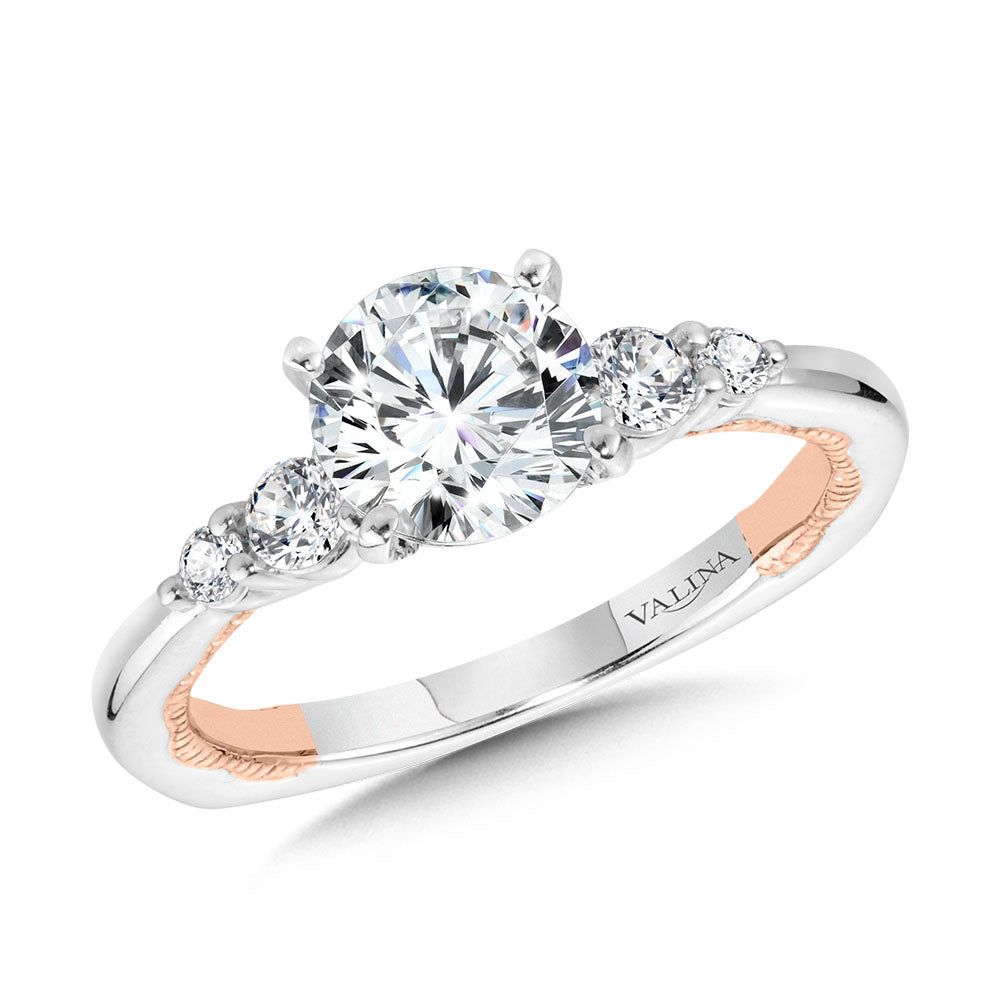 Two-Tone & Milgrain-Beaded Hidden Accents Diamond Engagement Ring — R2230WP