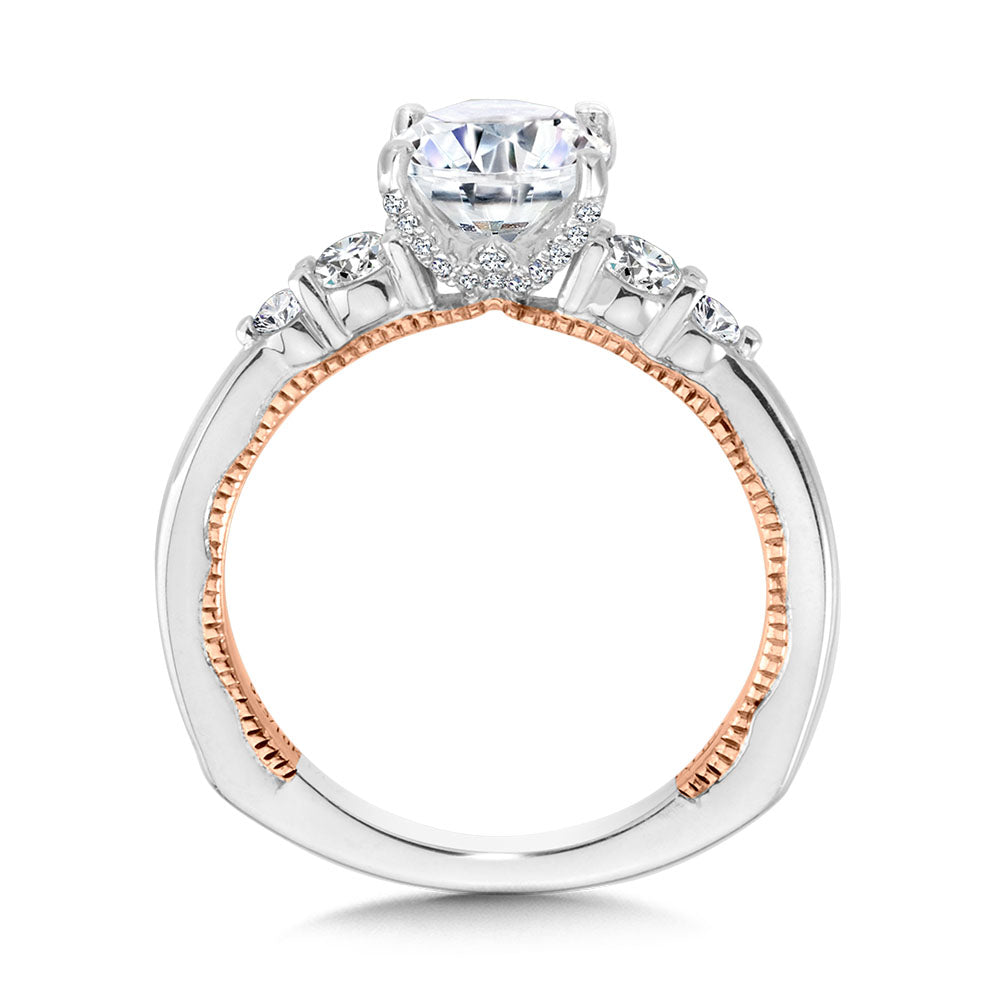 Two-Tone & Milgrain-Beaded Hidden Accents Diamond Engagement Ring — R2230WP