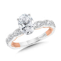 Oval-Cut, Channel-Set, Two-Tone & Milgrain-Beaded Hidden Accents Diamond Engagement Ring — R2231WP