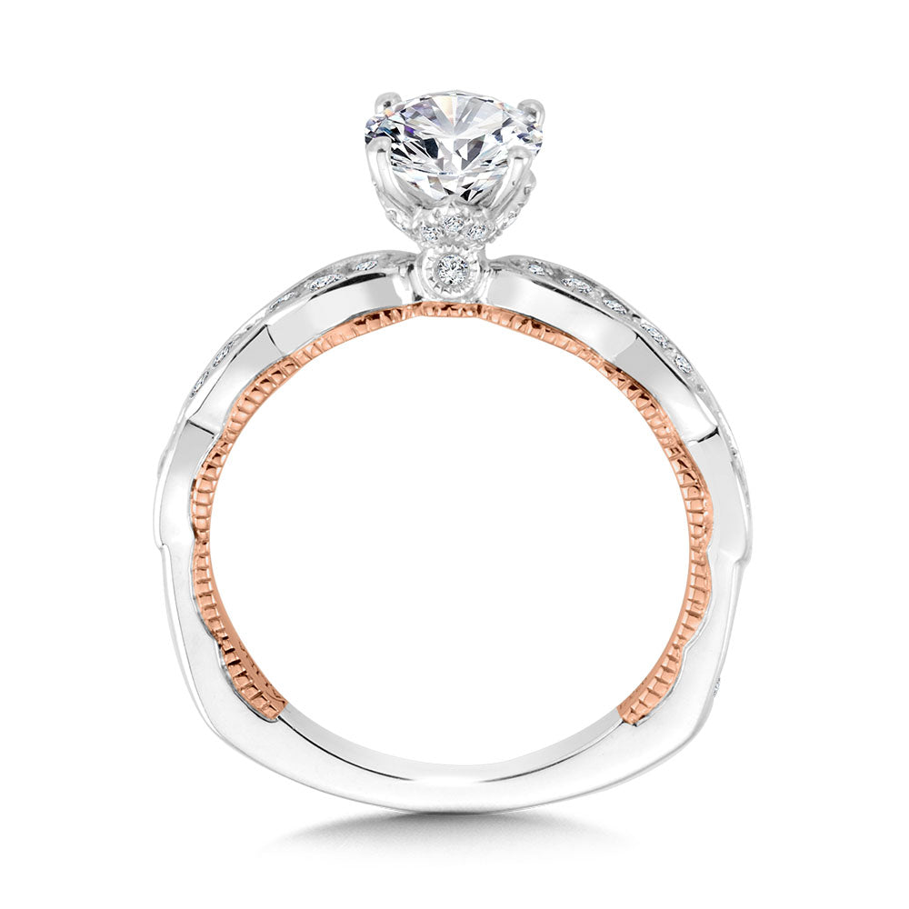 Oval-Cut, Channel-Set, Two-Tone & Milgrain-Beaded Hidden Accents Diamond Engagement Ring — R2231WP