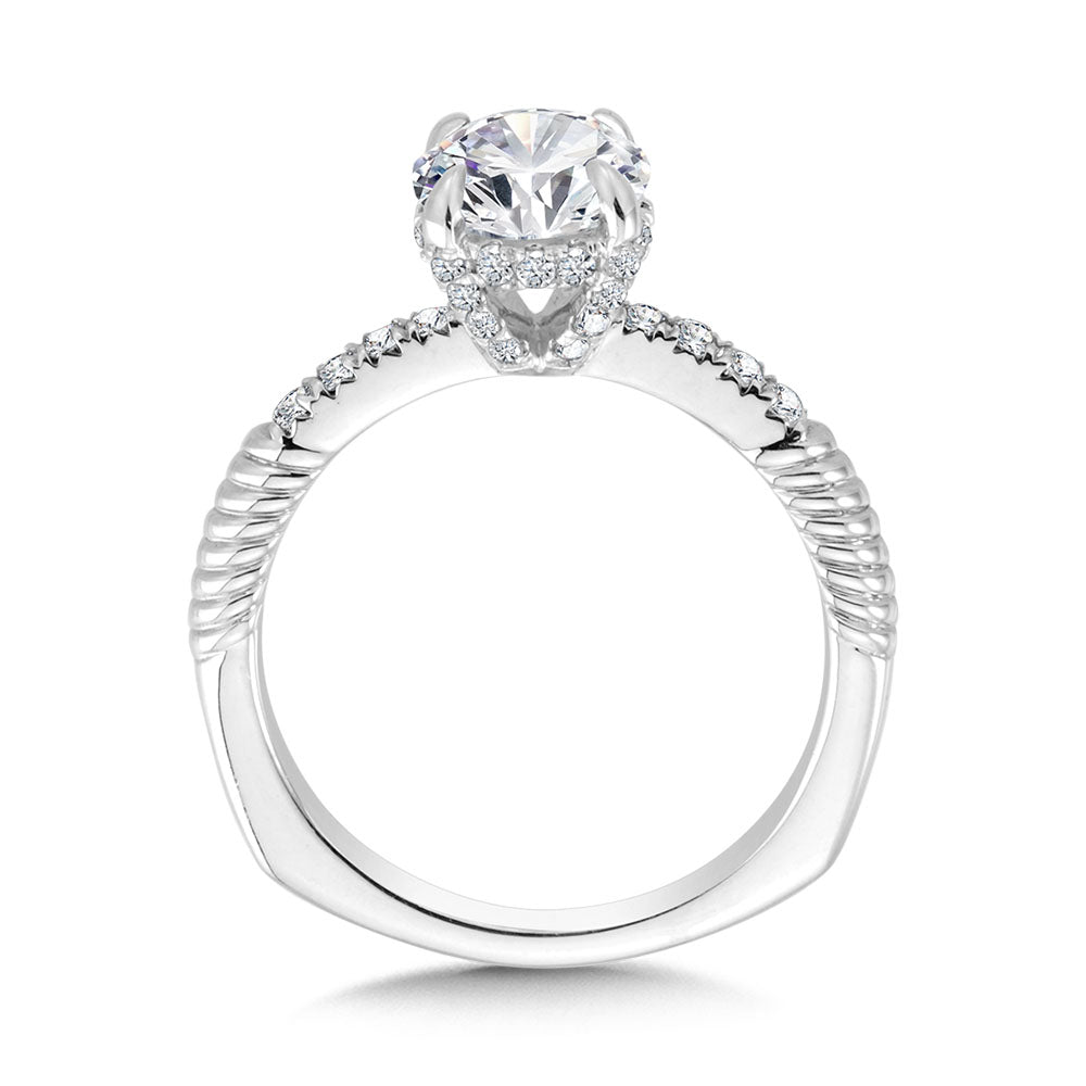 Ribbed & Tapered Hidden Halo Diamond Engagement Ring — R2232W