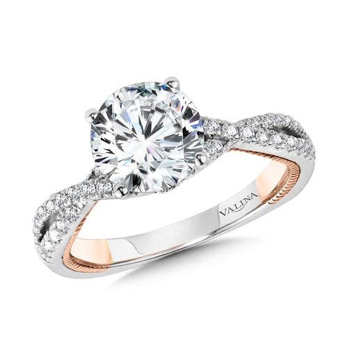 Crisscross Two-Tone & Milgrain-Beaded Hidden Accents Diamond Engagement Ring — R2233WP