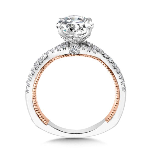 Crisscross Two-Tone & Milgrain-Beaded Hidden Accents Diamond Engagement Ring — R2233WP