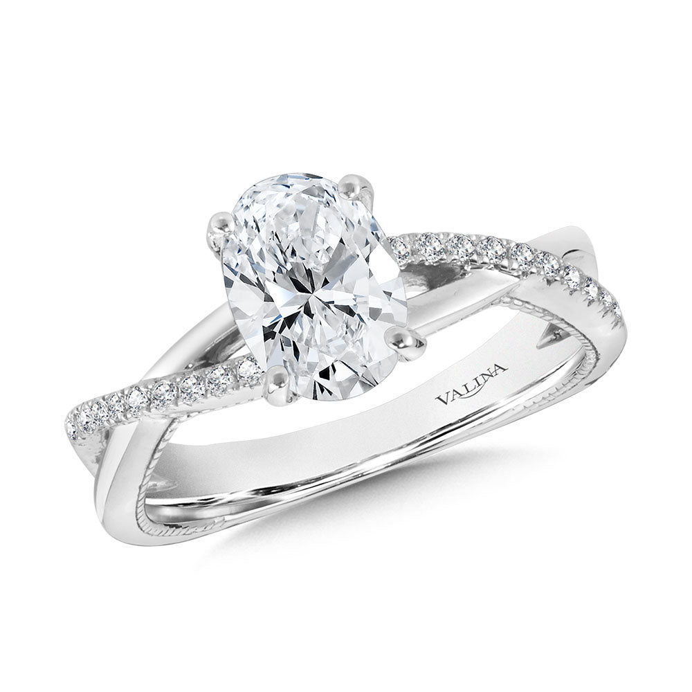 Crisscross & Milgrain-Beaded Hidden Accents Diamond Engagement Ring — R2234W
