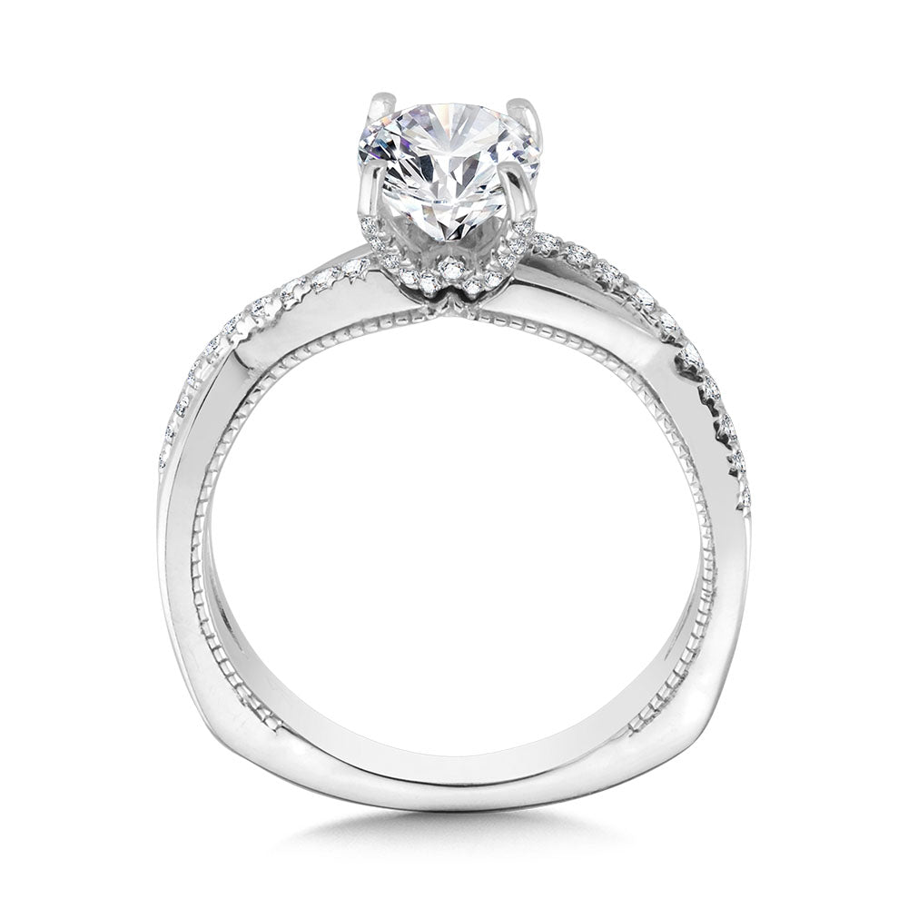Crisscross & Milgrain-Beaded Hidden Accents Diamond Engagement Ring — R2234W