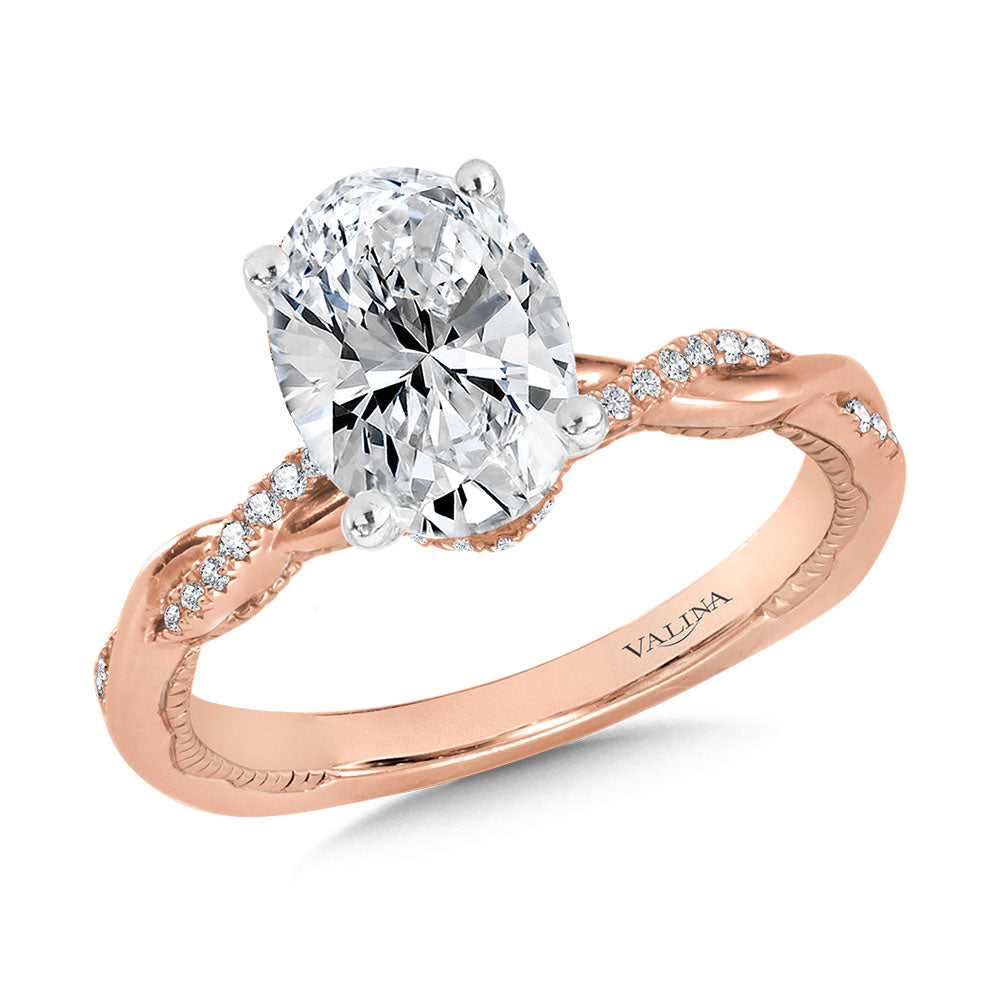 Oval-Cut Diamond & Milgrain-Beaded, Crisscross Hidden Halo Engagement Ring — R2235P