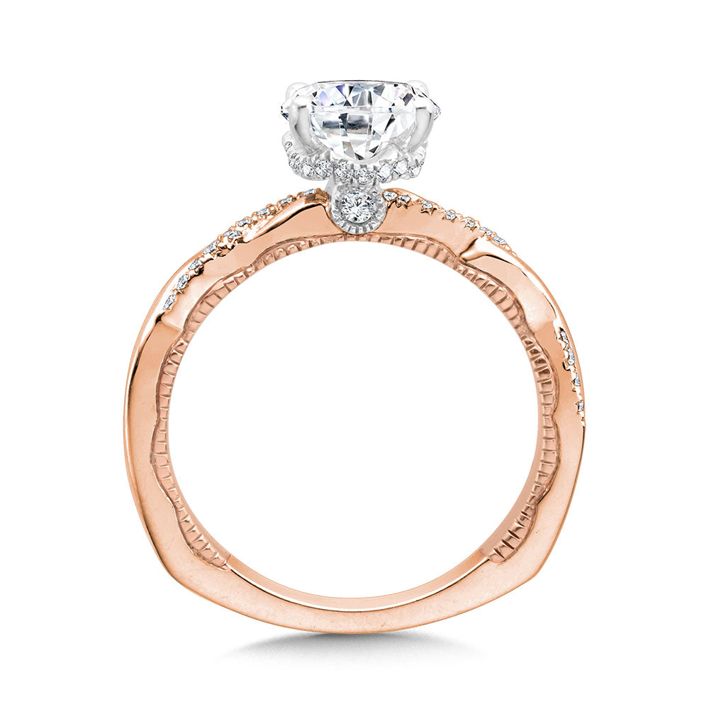 Oval-Cut Diamond & Milgrain-Beaded, Crisscross Hidden Halo Engagement Ring — R2235P