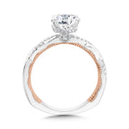 Oval-Cut Diamond & Two-Tone, Milgrain-Beaded, Crisscross Hidden Halo Engagement Ring — R2235WP