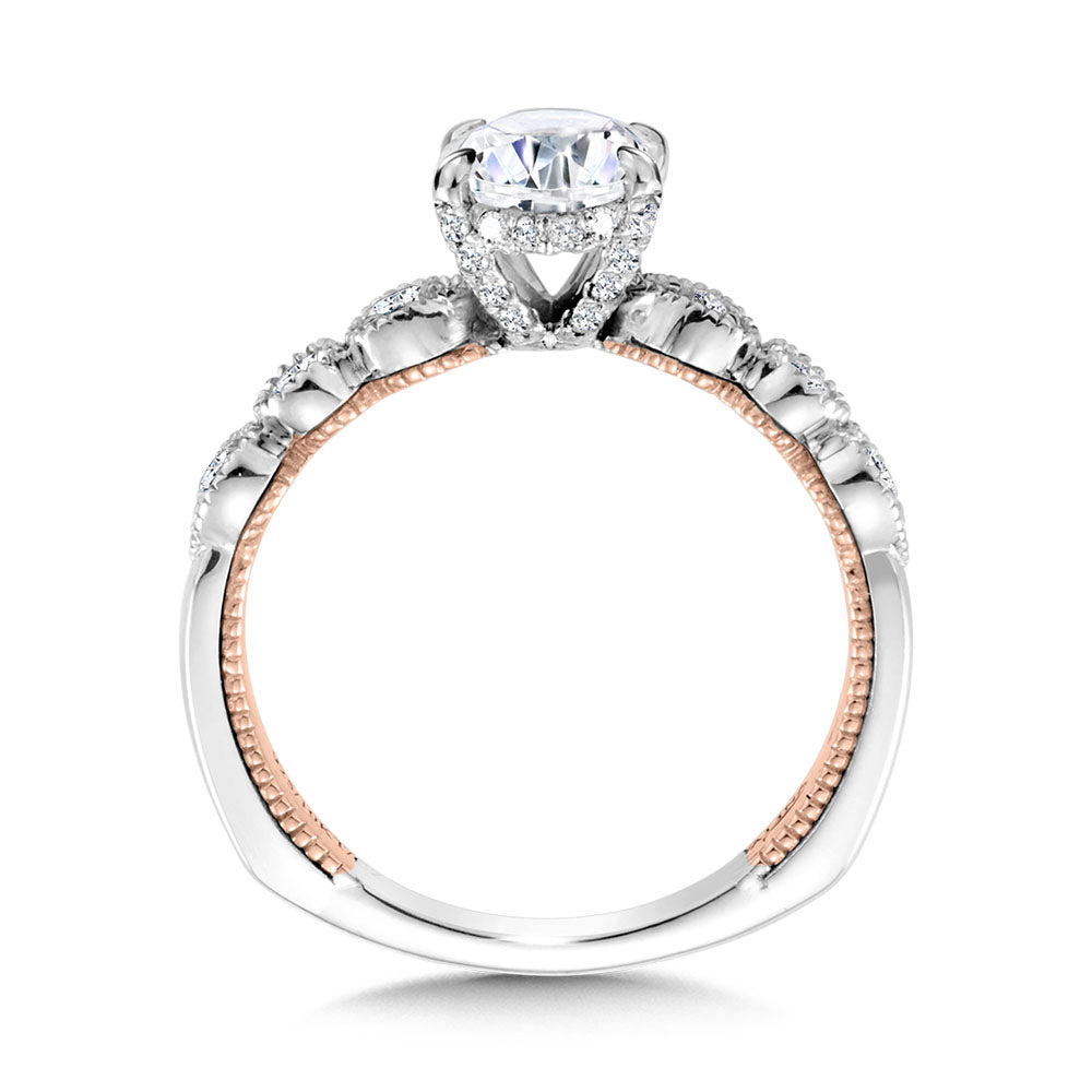 Oval-Cut, Stackable, Two-Tone & Milgrain-Beaded Hidden Halo Diamond Engagement Ring — R2236WP