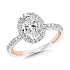 Oval-Cut Two-Tone & Milgrain-Beaded Hidden Halo, Diamond Halo Engagement Ring — R2237WP