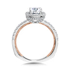 Oval-Cut Two-Tone & Milgrain-Beaded Hidden Halo, Diamond Halo Engagement Ring — R2237WP