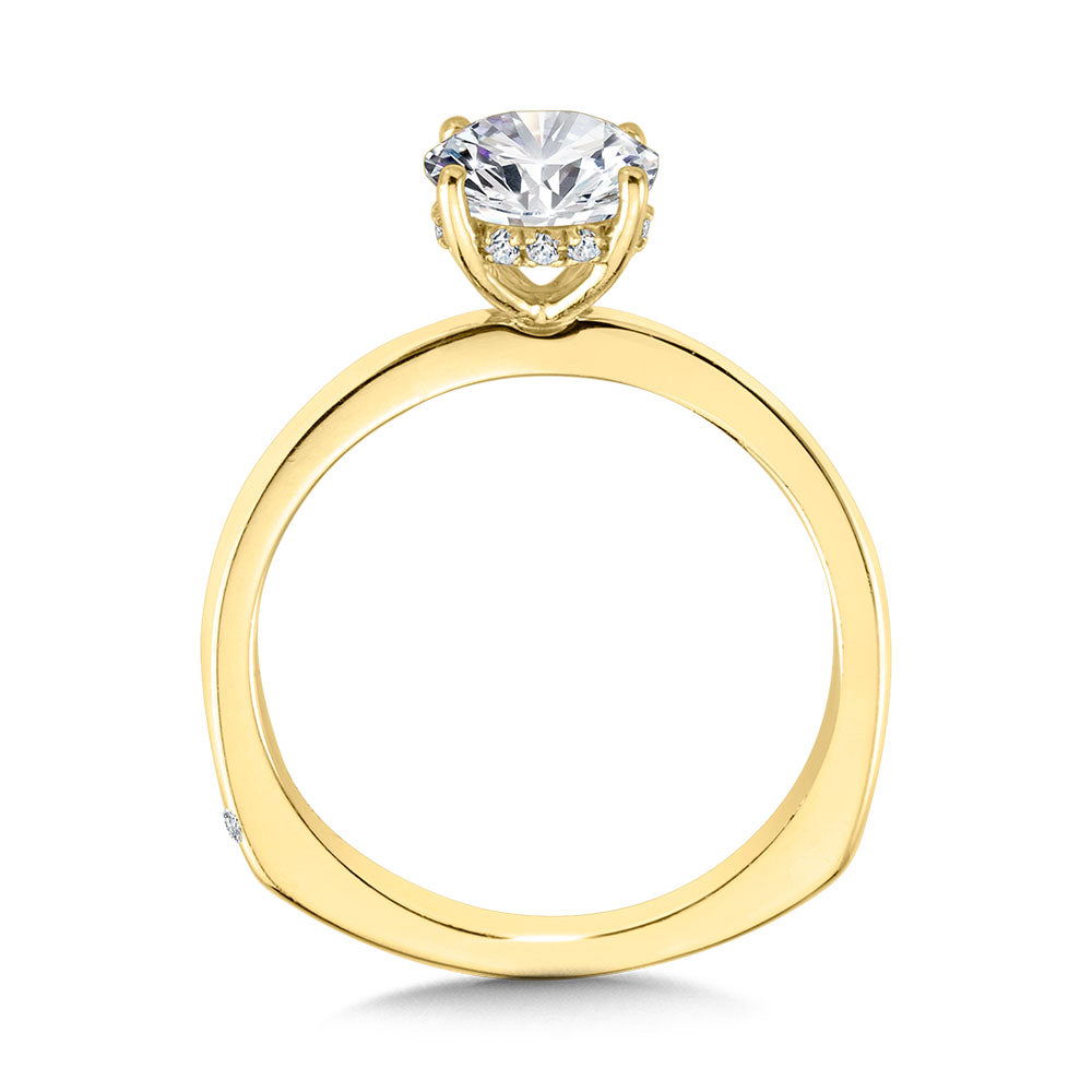 YG Solitaire Hidden Halo Diamond Engagement Ring — R2238Y