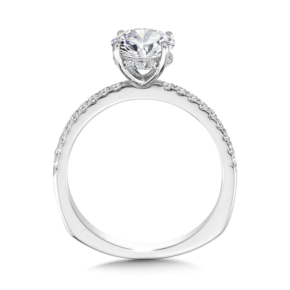 Straight Hidden Halo Diamond Engagement Ring — R2239W