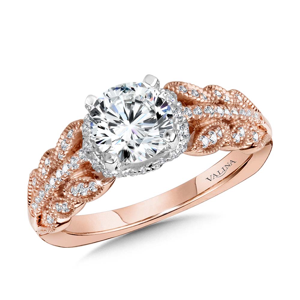 Floral-Inspired, Milgrain-Beaded, Hidden Accents Diamond Engagement Ring — R2240PW